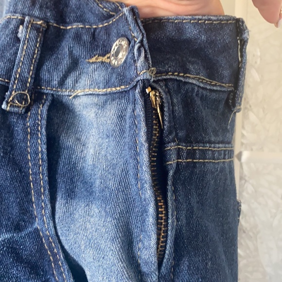 Distressed jean overalls - Picture 2 of 6